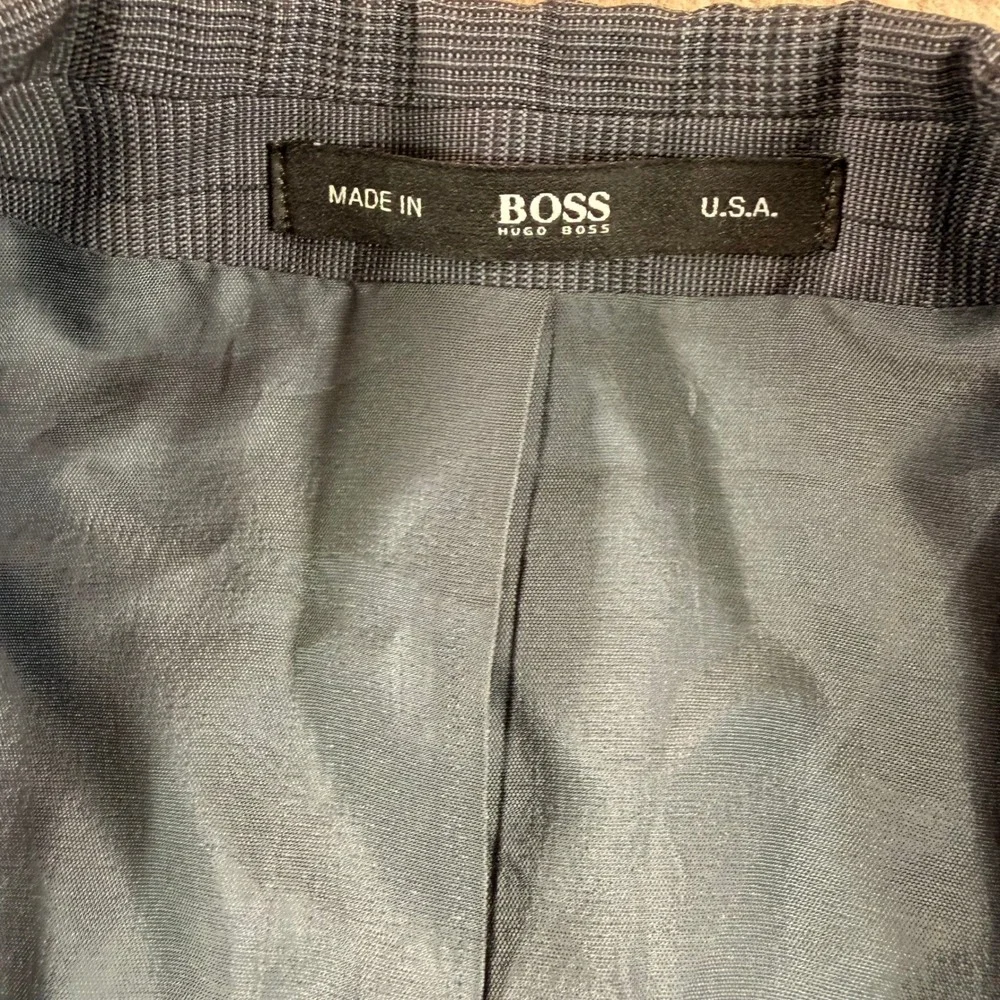 Hugo Boss Blue Plaid Paolini Movio‎ US Blazer Sport Coat Mens 42L Made in USA